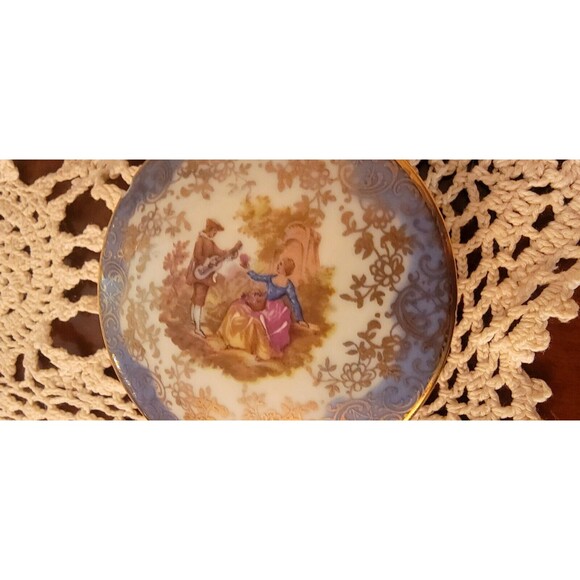 SA Limoges France Castel Trinket Dish French Rococo Hand Painted Courting Lovers - Picture 10 of 14